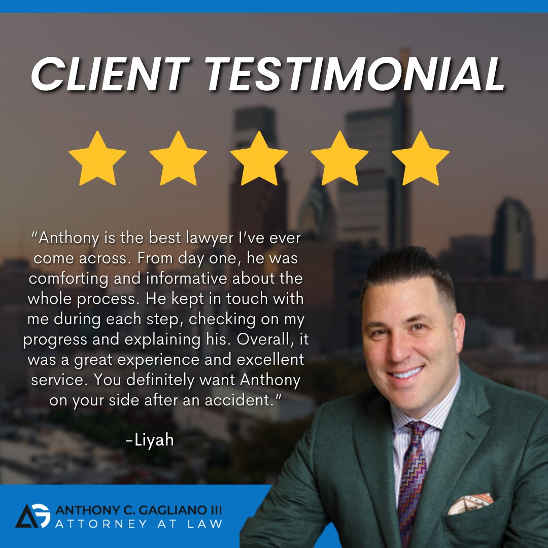 Client feedback drives us forward. Thank you, Liyah, for sharing your experience!

#AnthonyCGaglianoIII #ACGInjuryLaw #CarAccidentLawyer #InjuryAttorney #InjuryLawFirm #Philly #Delco #Montco