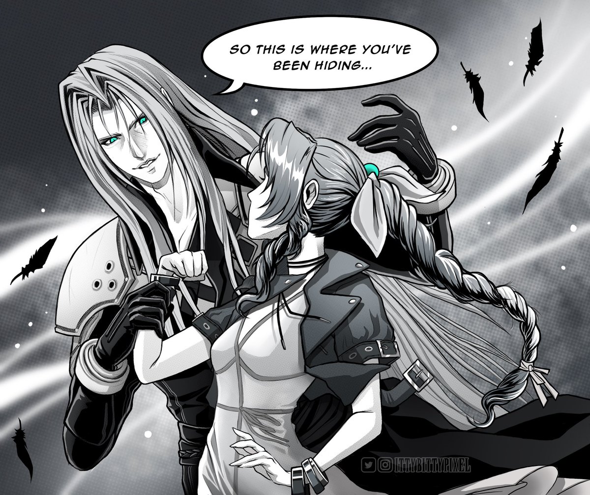 I just love & had to draw, the haunting idea that Sephiroth, in the afterlife is trying to find & pester Aerith in the lifestream. Let our girlie rest 😩 #Ff7 #FF7R #FF7リバース #Sephiroth #Aerith #FFVII