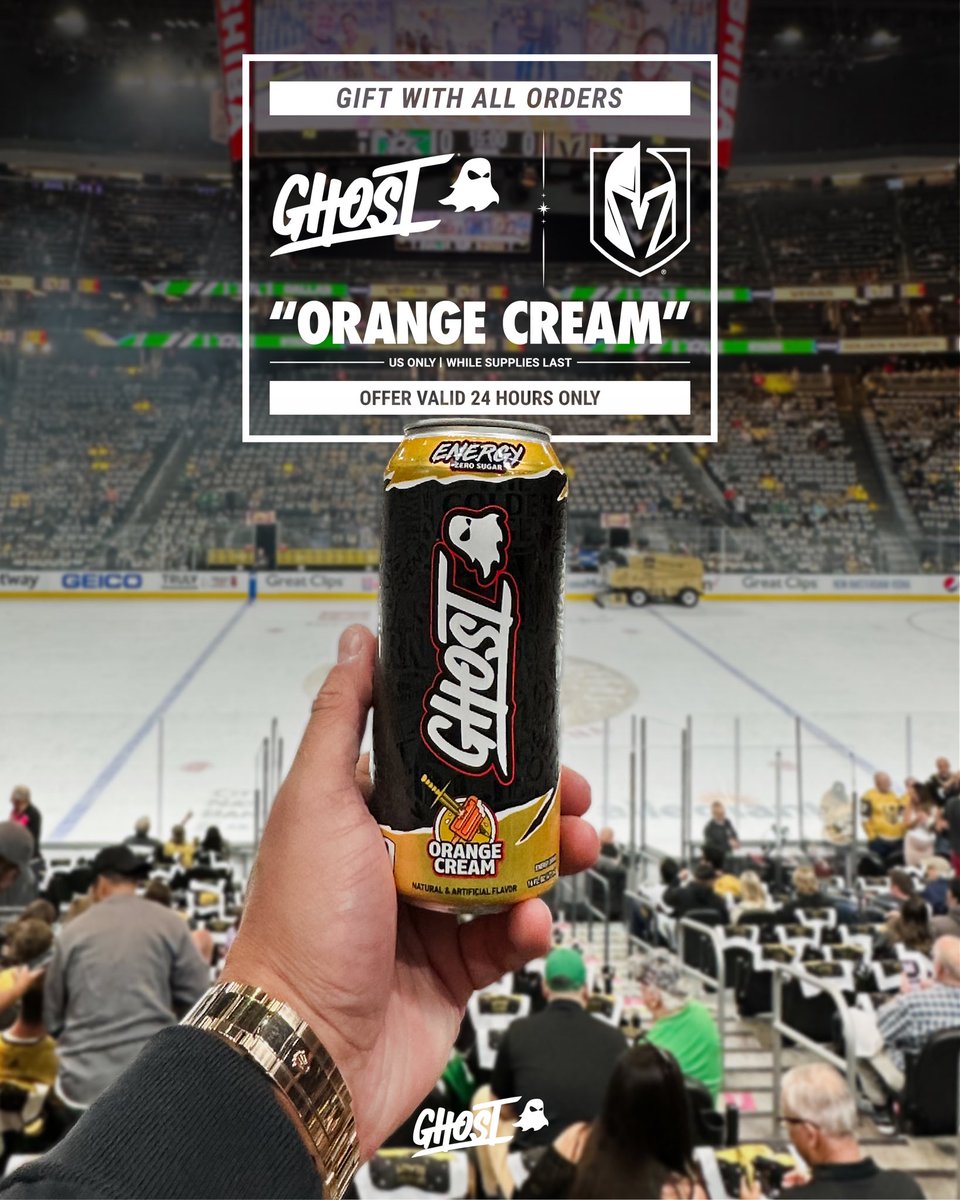 #UKnightTheRealm ⚔️⚔️⚔️⁠ ⁠ When VGK wins.. we all win 😏 To support the fam over in Vegas, we're including a free can of GHOST® ENERGY x @GoldenKnights 'ORANGE CREAM' in all orders placed on our US App and Website*⁠ ⁠ *Excludes subscriptions, loyalty point redemptions, and