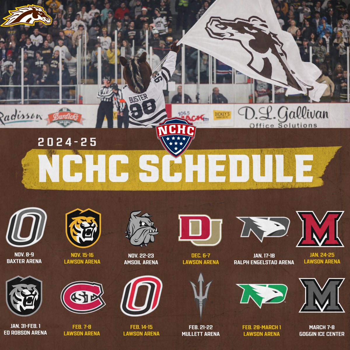 MARK YOUR CALENDARS! The 2024-25 NCHC schedule is here! The best conference in college hockey returns on Nov. 8! READ -- buff.ly/3UxmU4t #BroncosReign