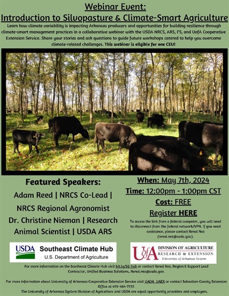 Learn how #climate variability impacts AR producers & opportunities for building resilience through climate-smart management practices in webinar w/USDA NRCS, ARS, FS & UADA. No cost to attend, but registration is required. lp.constantcontactpages.com/ev/reg/r4hbywg…