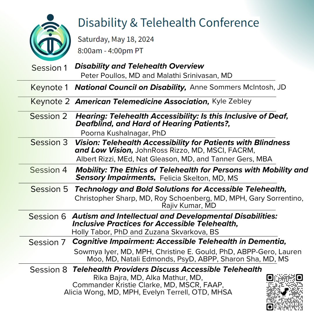 [Saturday, May 18, 2024, 8:00am - 4:00pm PT] Registration is NOW OPEN for the virtual Disability & Telehealth Conference! Join us for sessions discussing challenges and potential solutions aimed at improving telehealth care for individuals with disabilities. #DocsWithDisabilities