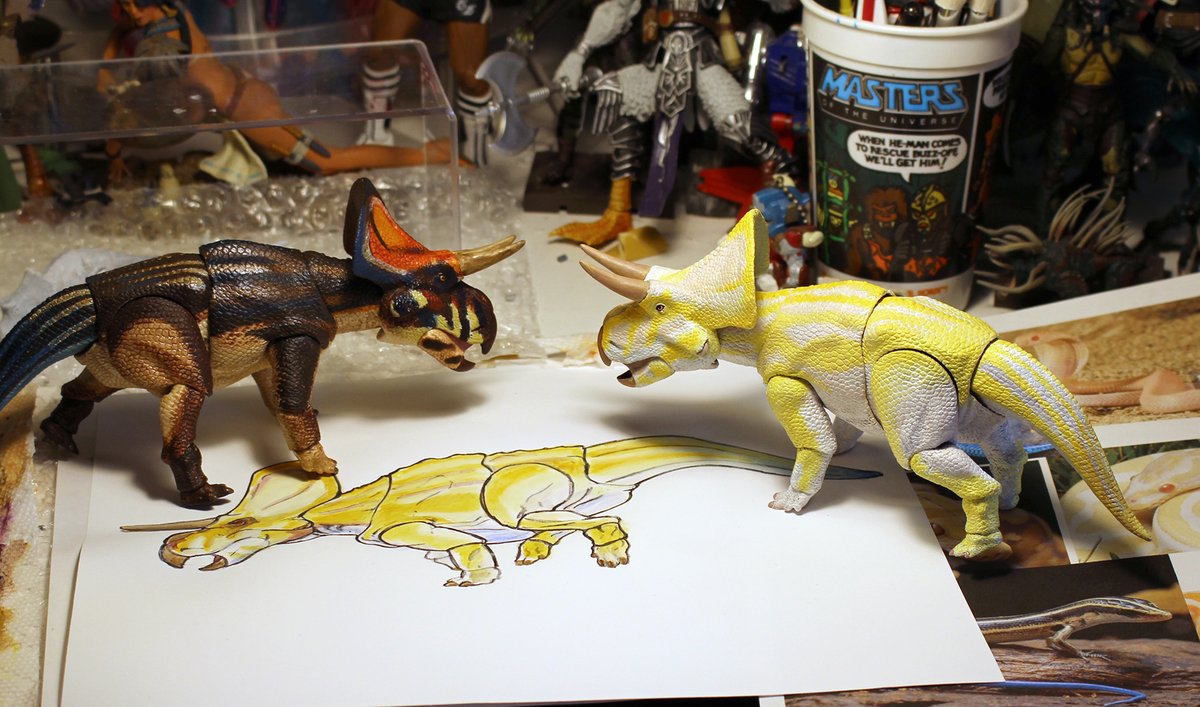 Just about done painting the new BotM albino Zuniceratops. Wondering how they'll get along...  #beastsofthemesozoic