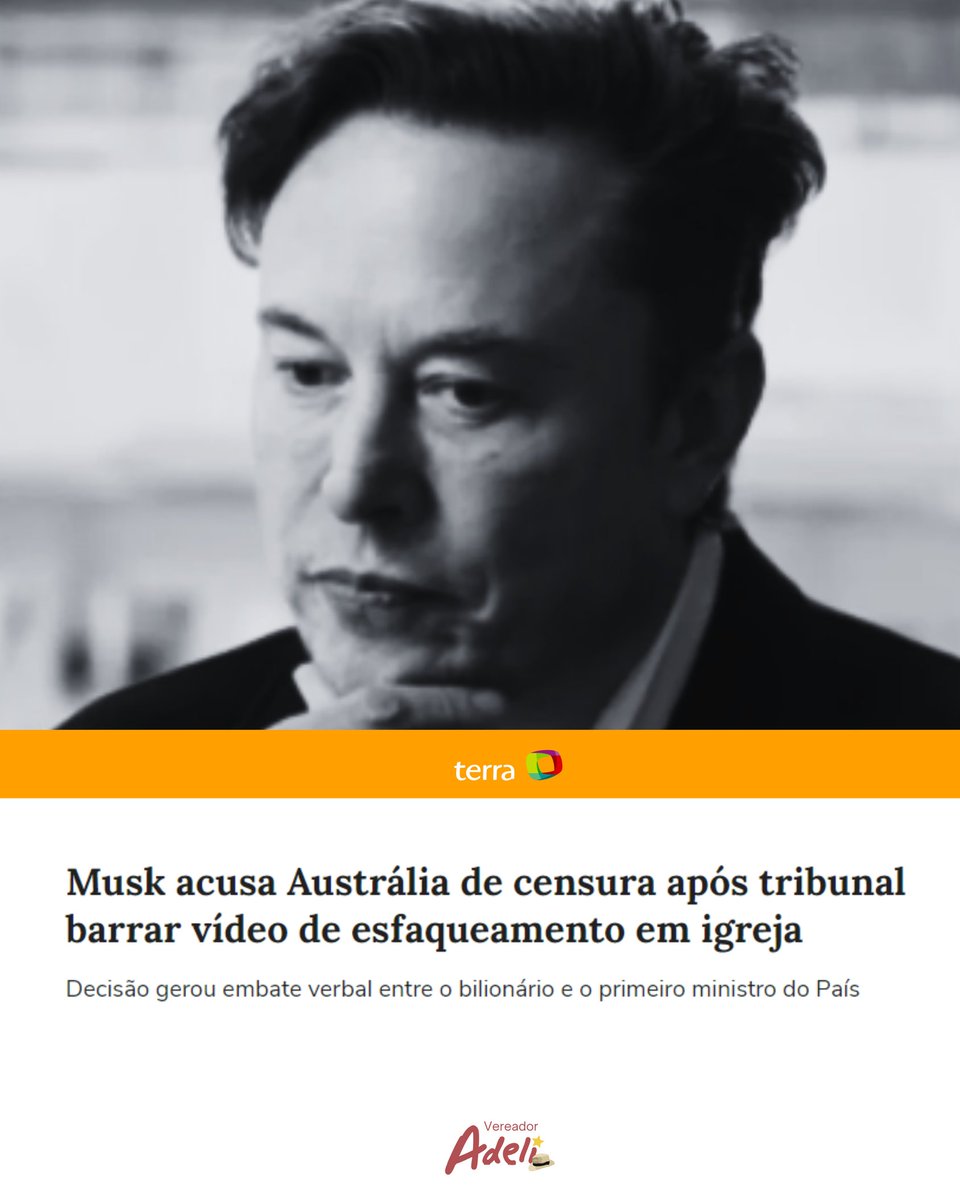 AdeliSell's tweet photo. O bilionário arrogante ataca novamente. Não satisfeito em agredir a democracia brasileira, agora Elon Musk quer se intrometer nas leis australianas. Se o vídeo de um esfaqueamento não é crime, eu não sei mais o que seria. https://t.co/LcY158r6BX
