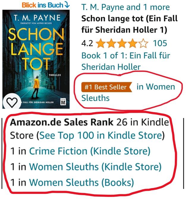 I’ve spent the day wondering if this is real… I can’t believe that my debut novel, LONG TIME DEAD is number ONE in the German Crime Fiction chart on Amazon. Thank you to everyone who has bought it…I’m a teeny bit emotional 😳😳 #LongTimeDead