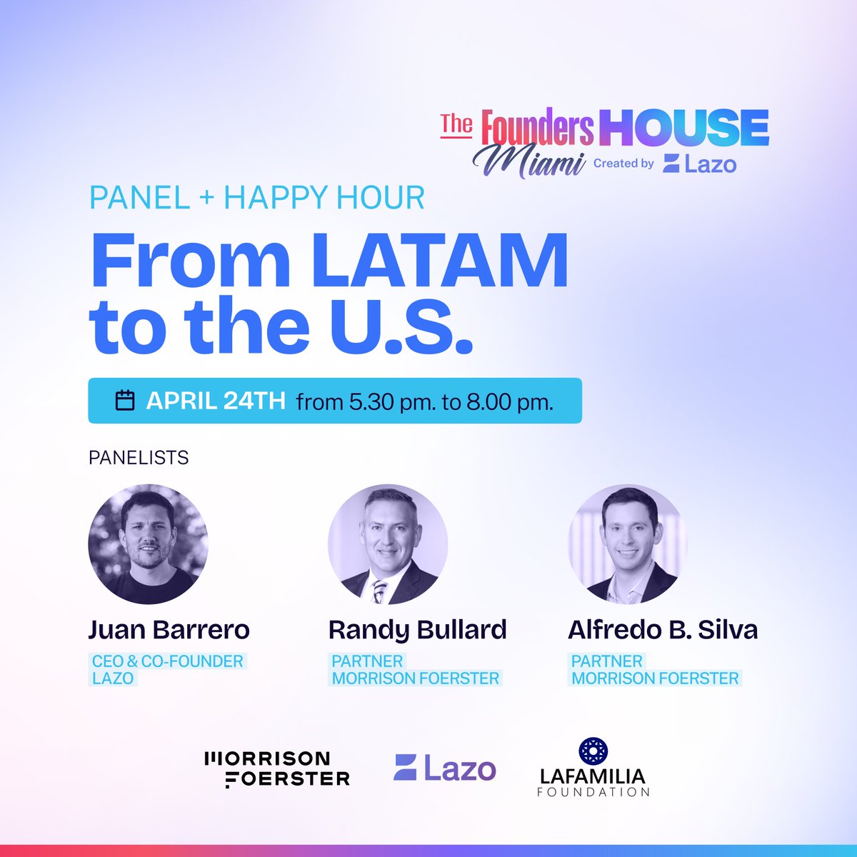 joinlazo's tweet image. Join us tomorrow for an insightful event featuring our Co-Founder &amp;amp; CEO, @JuanMBarrero 🤩

We&apos;re closing out #MiamiTechMonth with a panel + happy hour, discussing funding and expansion for LatAm companies in the U.S 🚀

👉🏼 Register here: lu.ma/vzwgd9v1