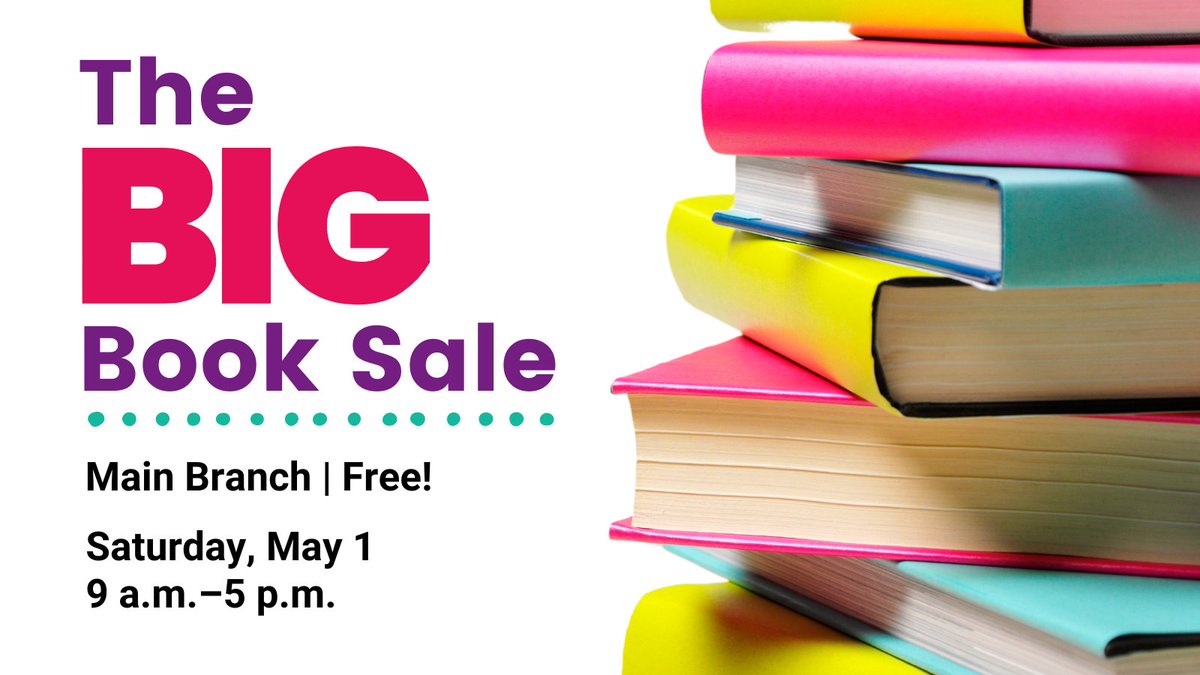 📚 Save the date: the Big Book Sale is back! 

Everything is free, though pay-what-you-can monetary donations to the Library are welcome.

📆 Saturday, May 4, 9 a.m.–5 p.m.
📍 Main Branch
