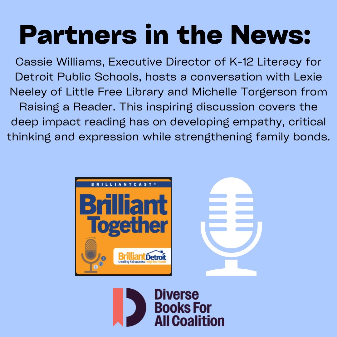 Diverse Books for All Coalition (@diversebks4all) on Twitter photo Partners in the news! Our friends at <a href="/LtlFreeLibrary/">Little Free Library®</a> and <a href="/RARnational/">Raising a Reader</a> were recently on the “Brilliant Together” podcast to discuss the importance of reaching for developing empathy, critical thinking and expression!
Listen here: redcircle.com/shows/b6fd0a35… Partners in the news! Our friends at <a href="/LtlFreeLibrary/">Little Free Library®</a> and <a href="/RARnational/">Raising a Reader</a> were recently on the “Brilliant Together” podcast to discuss the importance of reaching for developing empathy, critical thinking and expression!
Listen here: redcircle.com/shows/b6fd0a35…