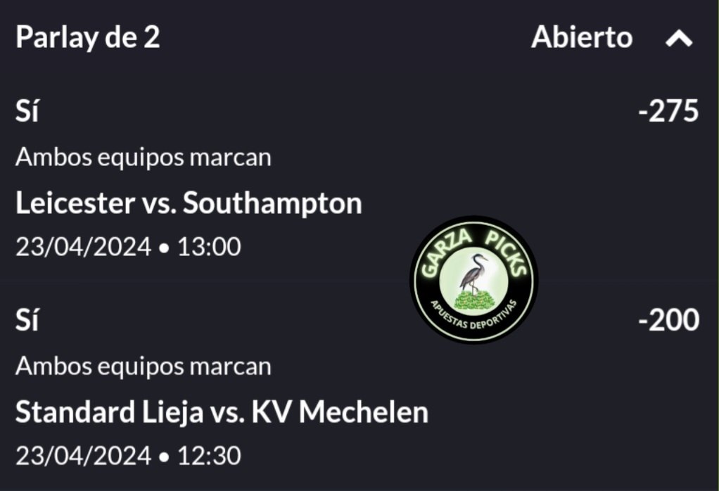 GarzaBets1's tweet photo. Buen día, seguimos con los #FreePicks positivos
-Leicester vs Southampton
       Ambos Anotan
-S. De Lieja vs Mechelen
       Ambos Anotan
        MOMIO: +104🦩🦩

Les dejo mi telegram, unanse
https://t.co/cVT1jEf0PK

#GarzaPicks 🦩🦩  #sigueme #apuestasdeportivas #FreePicks https://t.co/IkXhbNxJeG
