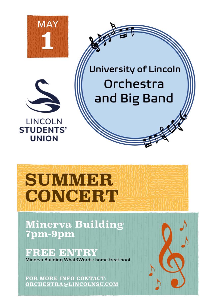 We are super excited to announce that the UoL Orchestra and Big Band Summer Concert is next week! 

- Wednesday 1st May
- 7pm-9pm
- Minerva Building (what3words location: home.treat.hoot)
- FREE ENTRY (cash donations are appreciated!)

We look forward to seeing you all there!