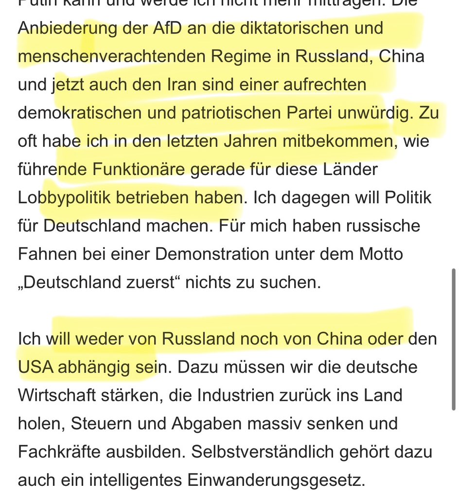 Mich amüsiert die angebliche Überraschtheit angesichts der Verhaftung von Krahs Mitarbeiter. In meiner Austrittserklärung 2022 habe ich das Problem benannt. Vor meinem Austritt habe ich die entsprechenden Probleme dutzendfach parteiintern angesprochen und mehrfach angemahnt,