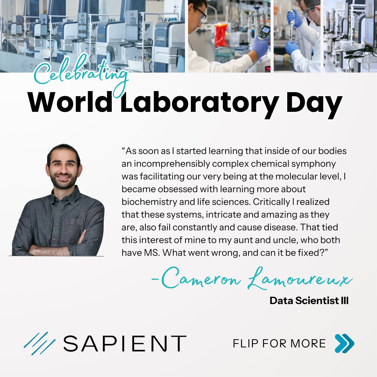 This #WorldLaboratoryDay, we asked the #SapientTeam: 𝐖𝐡𝐚𝐭 𝐢𝐧𝐬𝐩𝐢𝐫𝐞𝐝 𝐲𝐨𝐮 𝐭𝐨 𝐩𝐮𝐫𝐬𝐮𝐞 𝐚 𝐜𝐚𝐫𝐞𝐞𝐫 𝐢𝐧 𝐥𝐢𝐟𝐞 𝐬𝐜𝐢𝐞𝐧𝐜𝐞𝐬 & 𝐥𝐚𝐛𝐨𝐫𝐚𝐭𝐨𝐫𝐲 𝐰𝐨𝐫𝐤?

What inspired YOU to be part of the life sciences? Leave your own story in the comments🔽