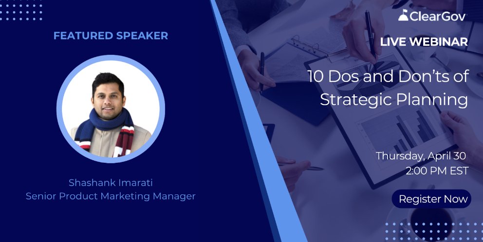 Dive into the dos and don'ts of strategic planning with ClearGov! Register now for our webinar on April 30th, led by Shashank Imarati. Don't miss out on key insights for your local government agency! #ClearGov #StrategicPlanning bit.ly/49NiTgk