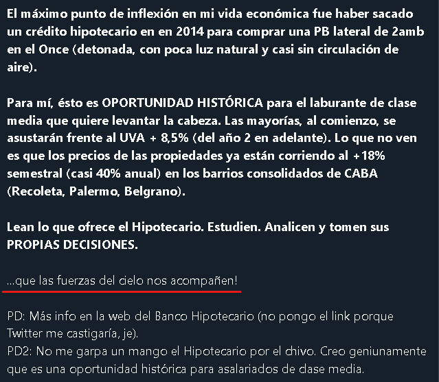 GRACIAS MILEI 🙏

Histórico! En menos de 6 <a href="/JMilei/">Javier Milei</a> no solo liberó el mercado de los alquileres, dónde la oferta volvió a ser grande, sino que ahora VOLVIÓ EL CRÉDITO también. Gracias Milei! que las fuerzas del cielo nos acompañen!

cc: <a href="/LuisCaputoAR/">totocaputo</a> <a href="/santivende/">Santiago Magnin</a>