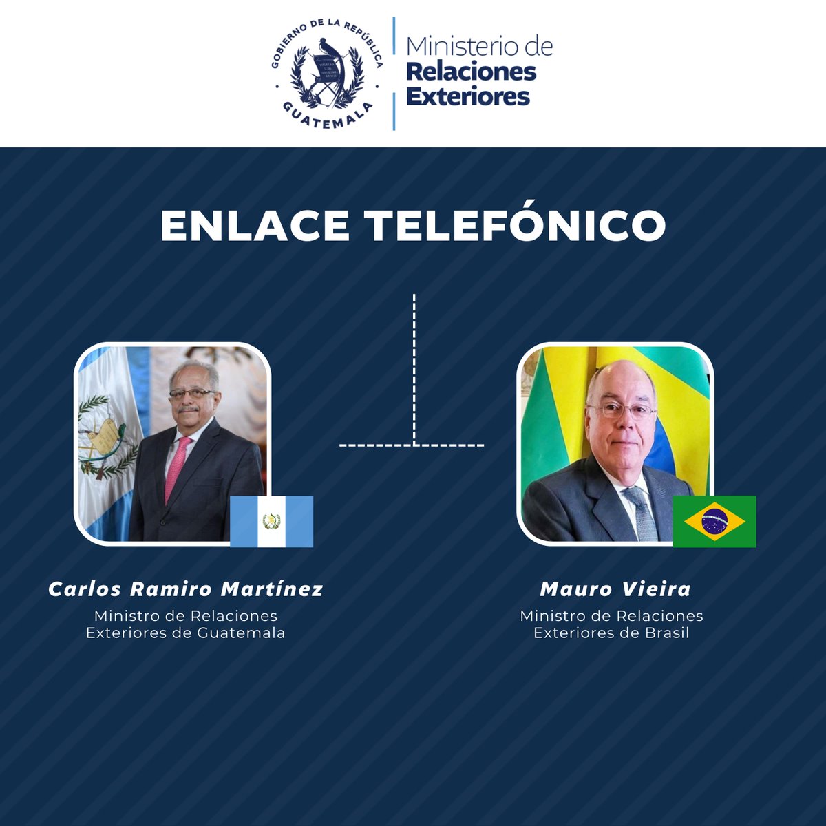 🇬🇹🤝🇧🇷 | El #CancillerGT @CRMartinezGT conversó con el Ministro de Relaciones Exteriores de Brasil, Mauro Vieira, sobre temas relevantes de la relación bilateral, entre ellos, cooperación, consolidación de la paz, respeto a los Derechos Humanos, así como del escenario