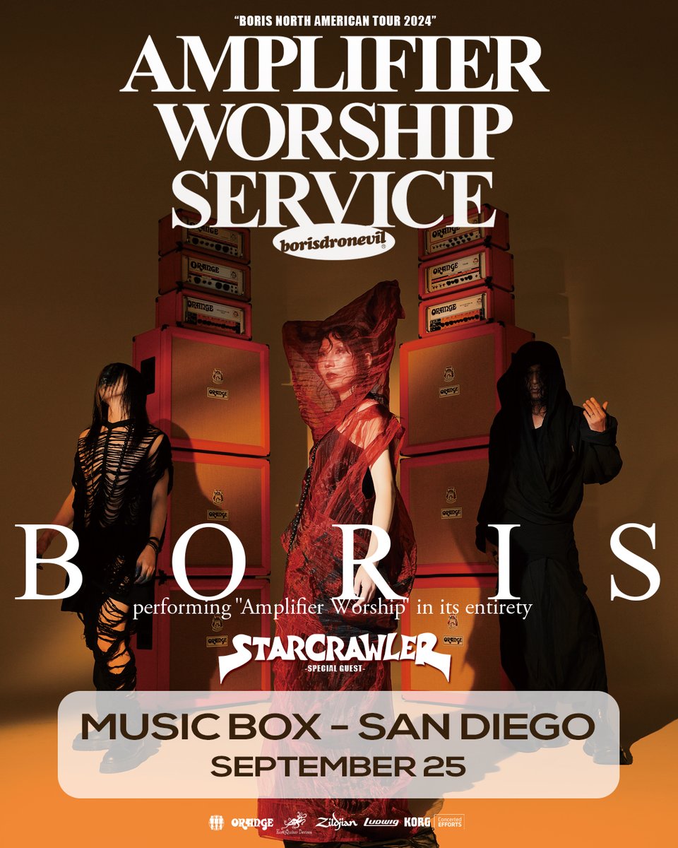 🎵 JUST ANNOUNCED🎵 @Borisheavyrocks comes to Music Box on September 25th for “Amplifier Worship Service” as they perform their 'Amplifier Worship' album in its entirety! Special Guest Starcrawler will be joining the night! 🎟️ lnk.musicboxsd.com/Boris092524/?r…