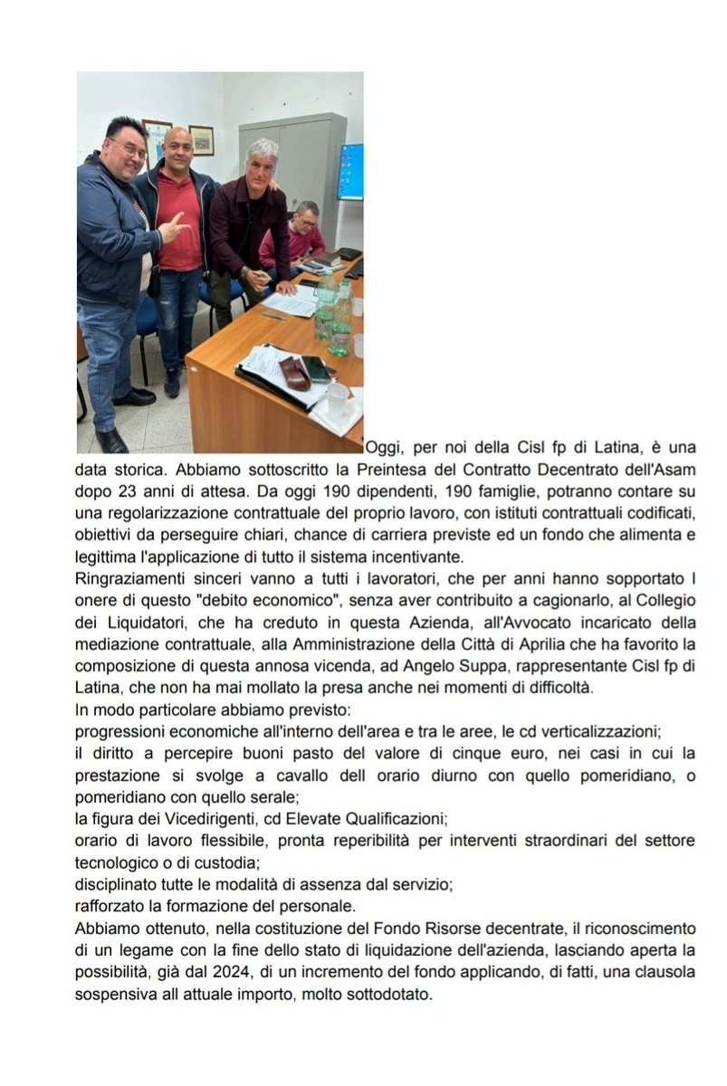 Raffaelecisl's tweet photo. Data top per @CislFpLatina  oggi dopo #23anni #PreintesaContrattoDecentrato #Asam di #Aprilia #dipendenti regolarizzati e #istituticontrattuali #obiettivi e chance di carriera  #formazionedelpersonale #sistemadiperformance @cisl_fplazio  @cislfp @Cisl_Lazio 
Dettagli nel doc 👇 https://t.co/a7hGb1GgKm