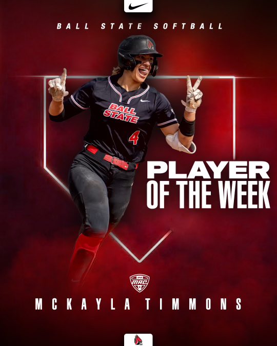 What does a .600 avg / .778 OBP / 1.600 slug get you??? If you’re @timmons_mckayla, it’s your second #MACtion Player of the Week honor this season … oh, and she hit 3 💣s on the week #ChirpChirp x #WeFly