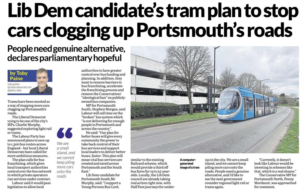 Portsmouth is the second most densely populated city outside of London. We need the public transport powers to match that. All I ask of the next government is ambition. I just don't see that alternative from Labour. More in @portsmouthnews today 👇