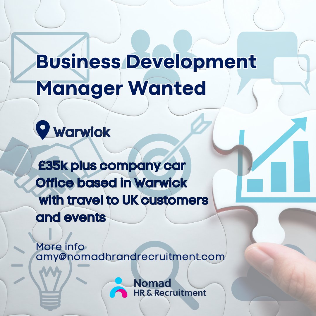 #jobalert

📈 Business Development Manager 📉
💰 £35k
🚗 Plus company car
📍 #Warwick based with UK travel 

This role will suit an energetic, driven individual who loves to sell and learn.  Full training will be given on the #sensors product range 👉 tinyurl.com/2s459k6a