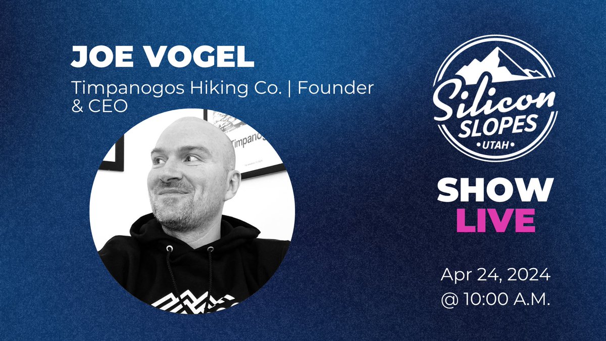 Tomorrow, Joe Vogel, Founder and CEO of Timpanogos Hiking Co., will be joining the Silicon Slopes Show Live! Tune in at 10:00 A.M. on LinkedIn, Twitter (X), or the Silicon Slopes App for a great conversation. More info can be found here: slopes.live/3OqSTzE