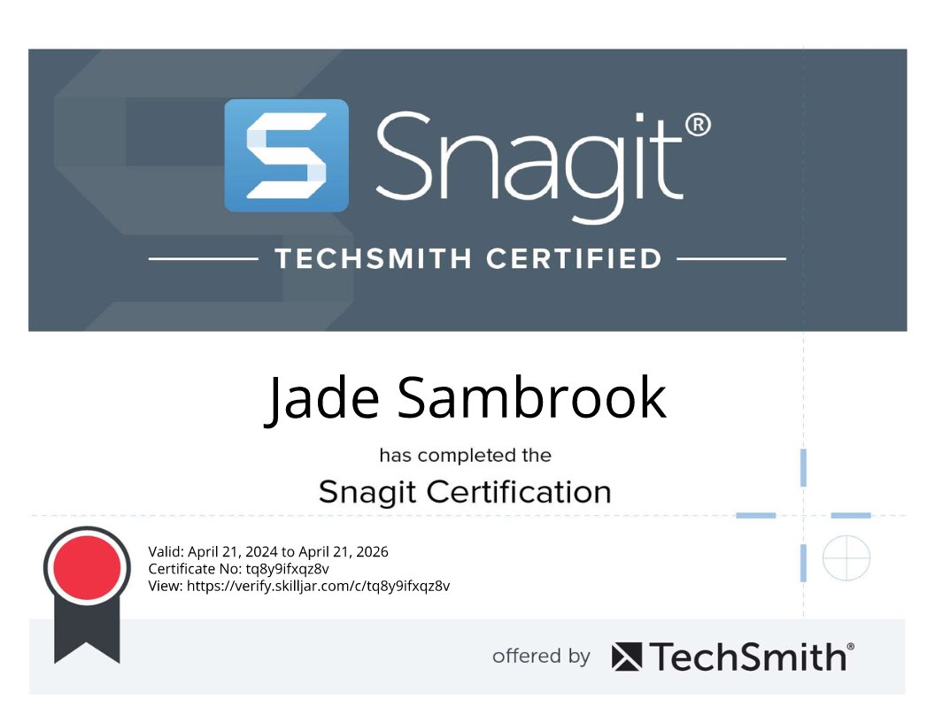 Well well. Im now TechSmith Camtasia and Snagit Certified. That means I have no excuse to not be producing some awesome content and tutorial videos. 

Have you ever used Camtasia or Snagit? What do you think of them?

#software #contentcreation
