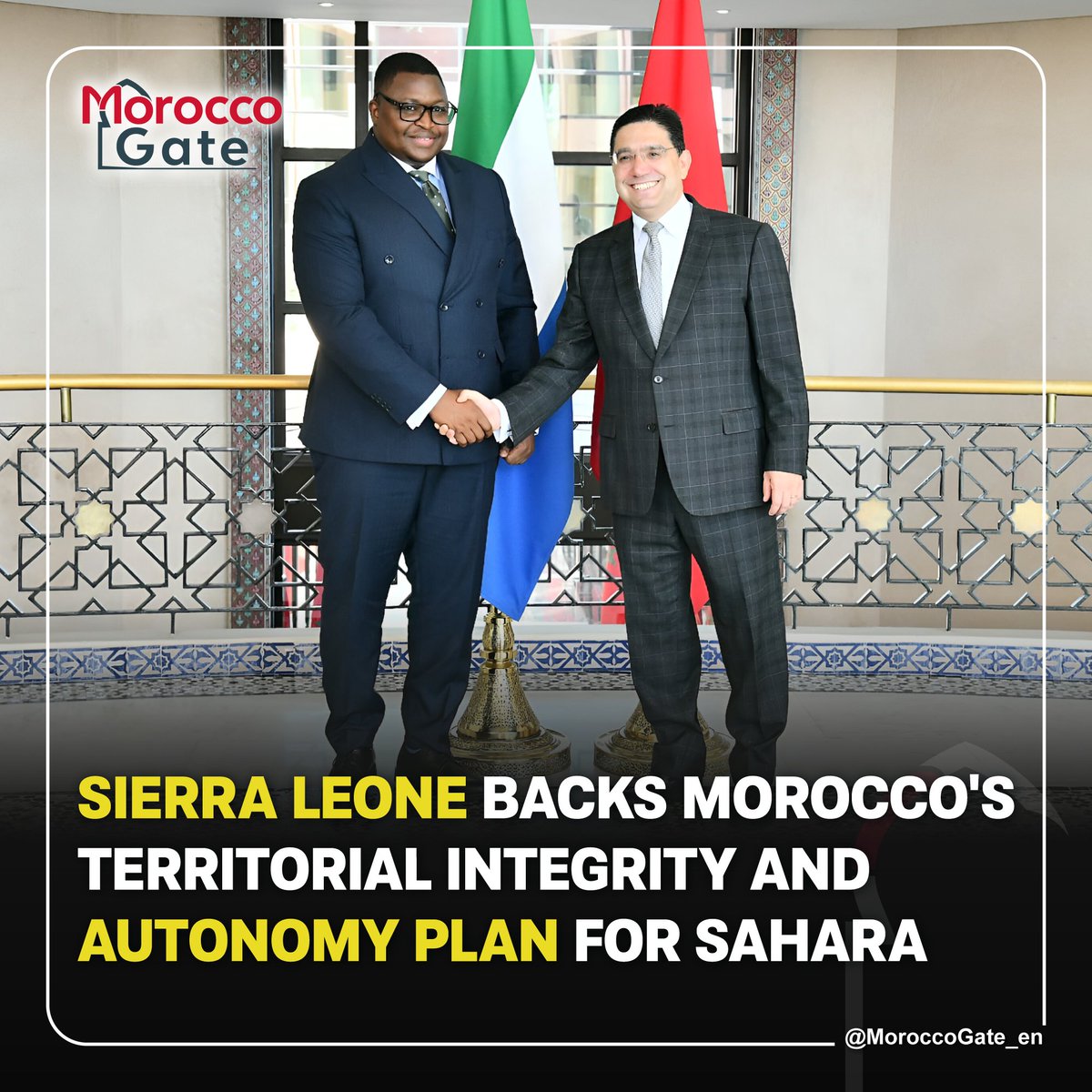 🇲🇦🇸🇱 In a joint statement released on Tuesday in Rabat, the Republic of Sierra Leone declared its full support for the territorial integrity of the Kingdom of Morocco, endorsing the Moroccan autonomy initiative as the sole 'credible, serious, and realistic' resolution to the