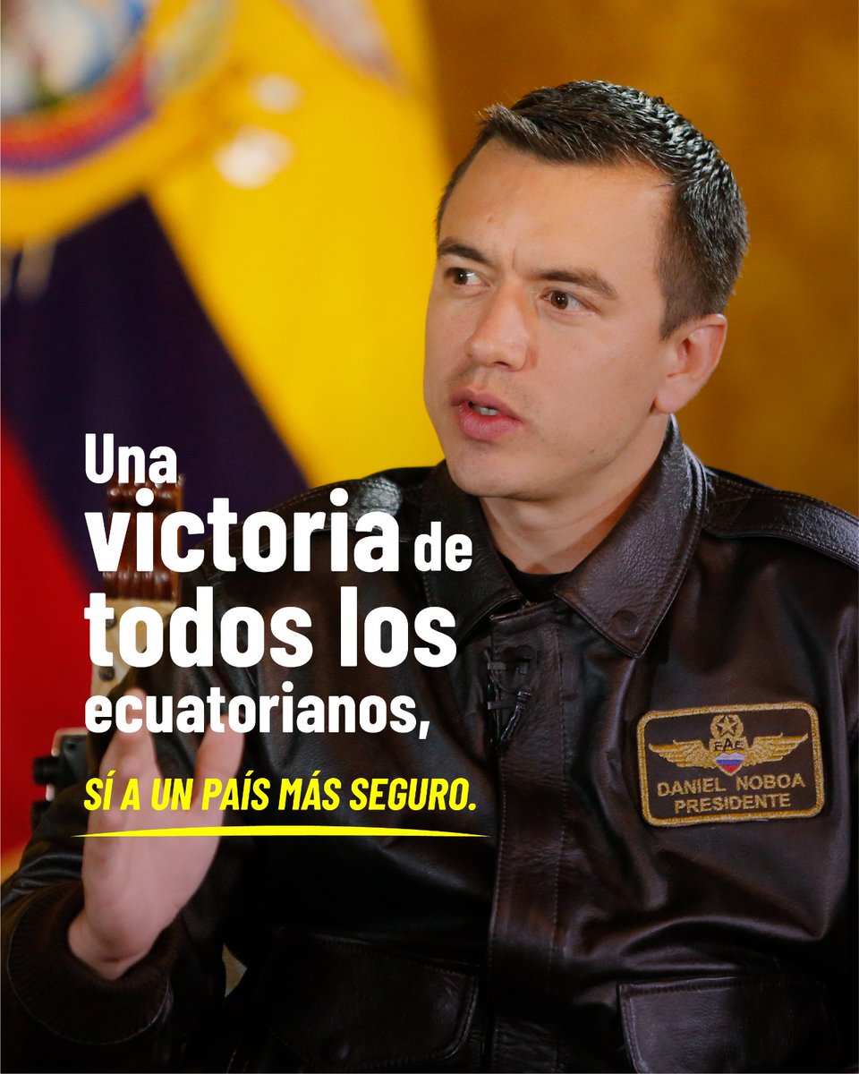 (P) 'El triunfo es nuestro: ¡Sí se impone en la consulta! Ecuador avanza hacia la seguridad y la paz.' 'La victoria es clara: ¡Sí gana en la consulta popular! Seguridad y paz triunfan en Ecuador.' '¡Sí es el camino hacia el progreso! Ecuador gana en la consulta popular,