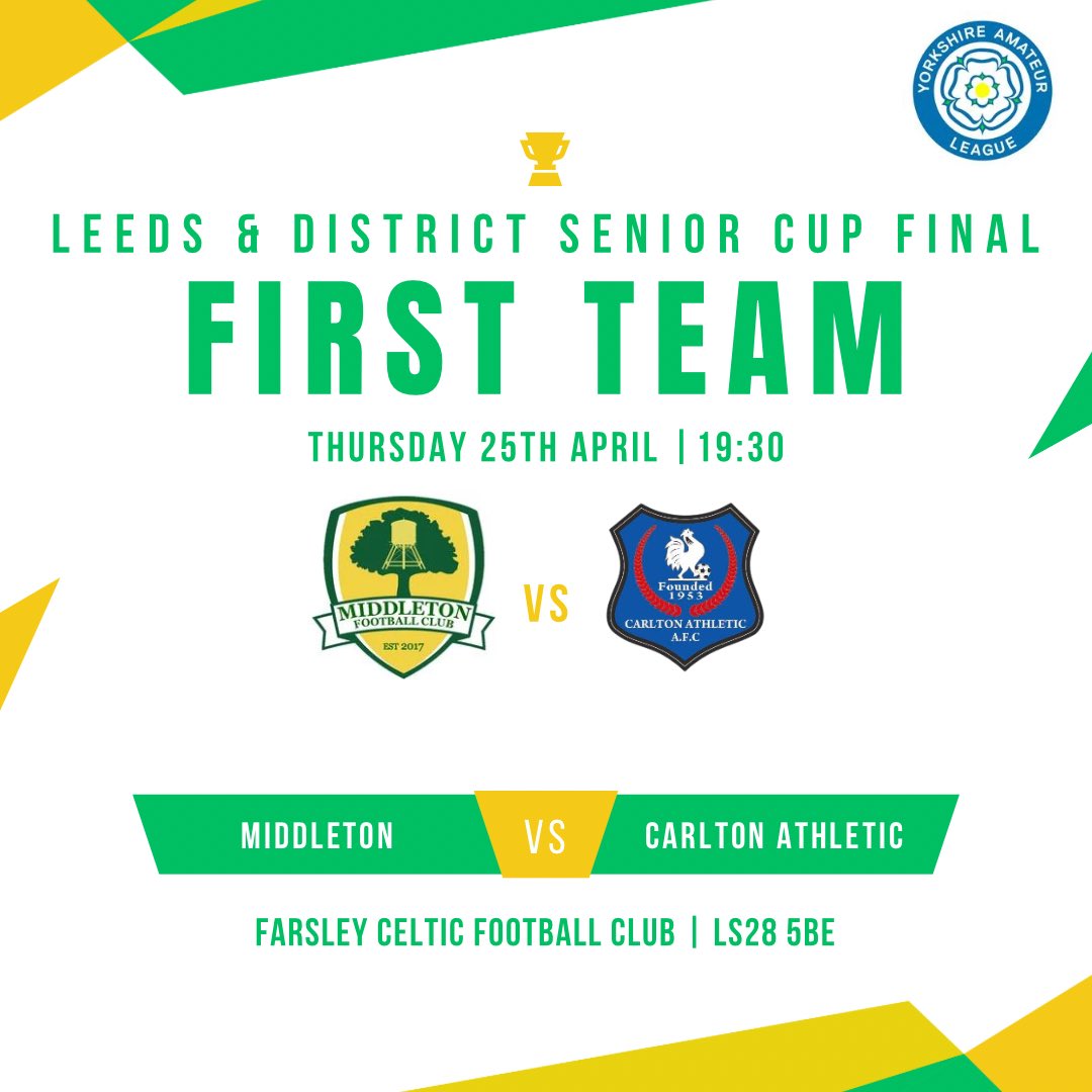 The First Team are in the Leeds & District Senior Cup Final on Thursday Night for the 3rd season in a row as we face Carlton Athletic at Farsley Celtics Citadel Stadium, 7:30 Kick Off.. #UTM 🔰