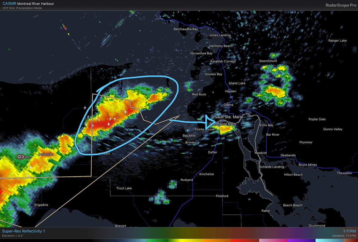 Nice couple of thunderstorms moving towards Sault Ste Marie. #ONStorm #ONwx