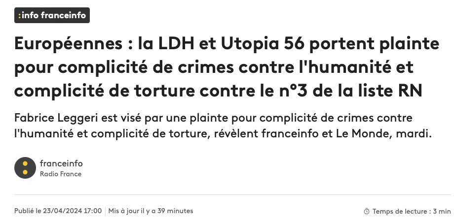 Le numéro 3 de la liste RN visé par une plainte pour complicité de torture et de crimes contre l'humanité.