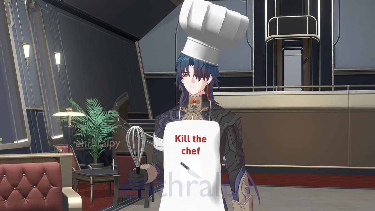 'Hey Blade.  If you're gonna cook, could you wear the apron Kafka made you? You're dripping sauce all over my games.'

'...The message was your idea, wasn't it?'

'I thought you'd like it!'