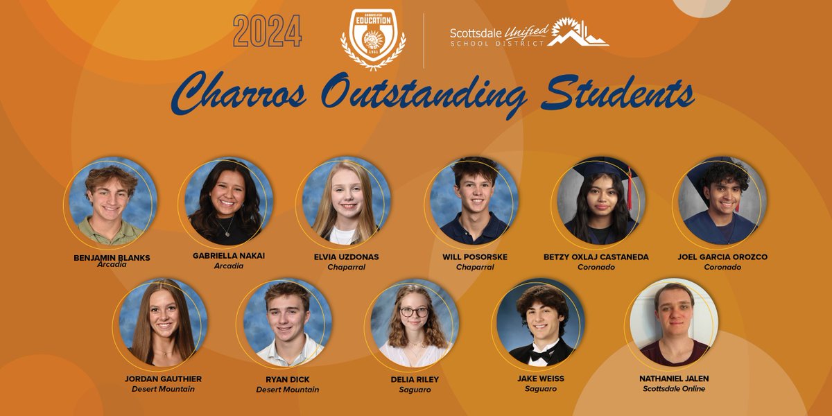 Congratulations to the 2024 Charros Outstanding Students! Your hard work and achievements inspire us all. Keep shining bright! #SUSDProud #BecauseKids #WorldClassFutureFocused #GrowWithSUSD