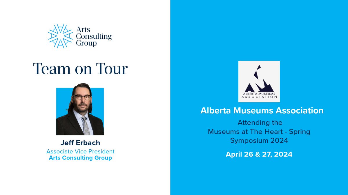 This week, Jeff Erbach, Associate Vice President, Arts Consulting Group, will be attending the Museums at The Heart, Spring Symposium 2024 organized by the @AlbertaMuseums. The event is scheduled for April 26 & 27  in Edmonton. #MuseumsAtTheHeart #AMASymposium2024 #ACG