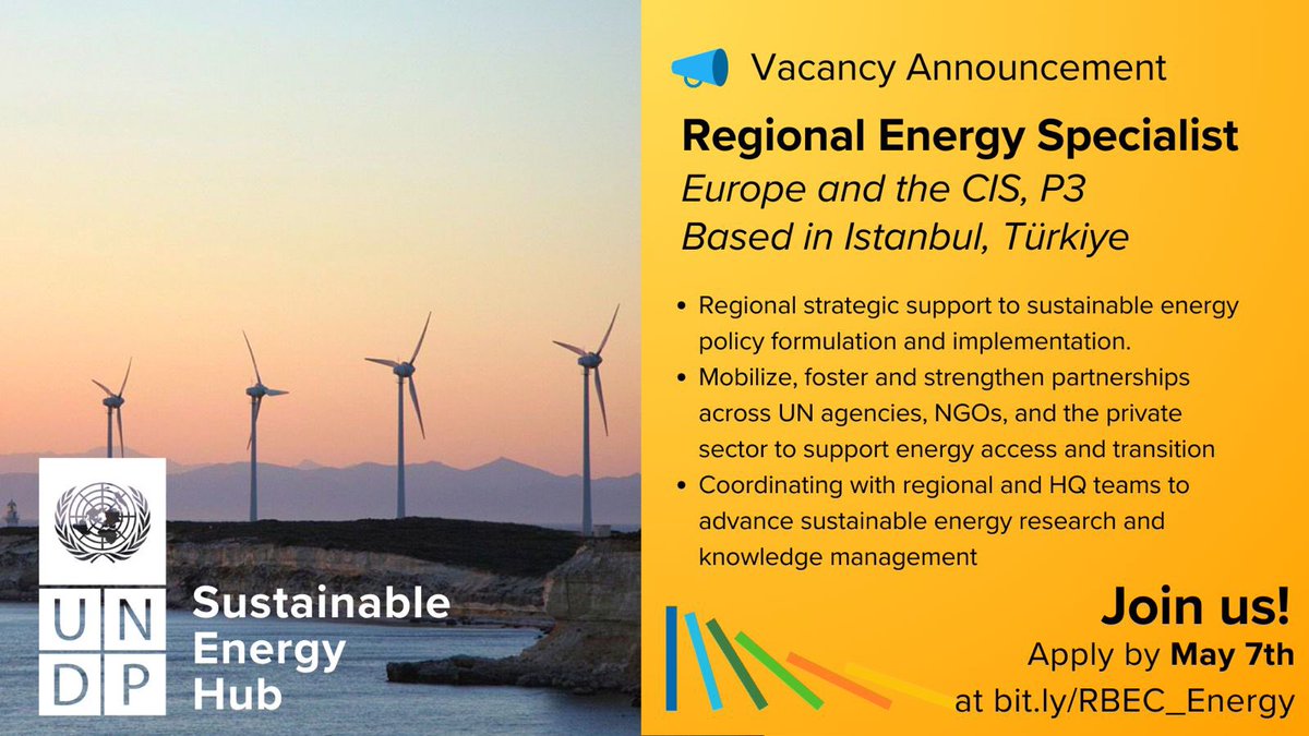 Are you interested to support innovative strategies for #SustainableEnergy, shape energy transition policy, and forge impactful partnerships in the Europe and CIS region?🌍💡 Join as a Regional Energy Specialist based in Istanbul 👉 bit.ly/RBEC_Energy #EnergyForDevelopment