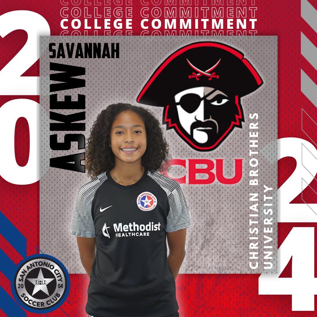 🚨 𝘾𝙊𝙈𝙈𝙄𝙏𝙏𝙀𝘿 🚨 Congratulations to Savannah Askew from our SA City 05/06G SCL on her commitment to Christian Brothers University to continue her education and soccer career! 🔴🔵🔜🔴⚪️ #SaCityProud #TrustTheProcess #cbubucs #cbuwomenssoccer