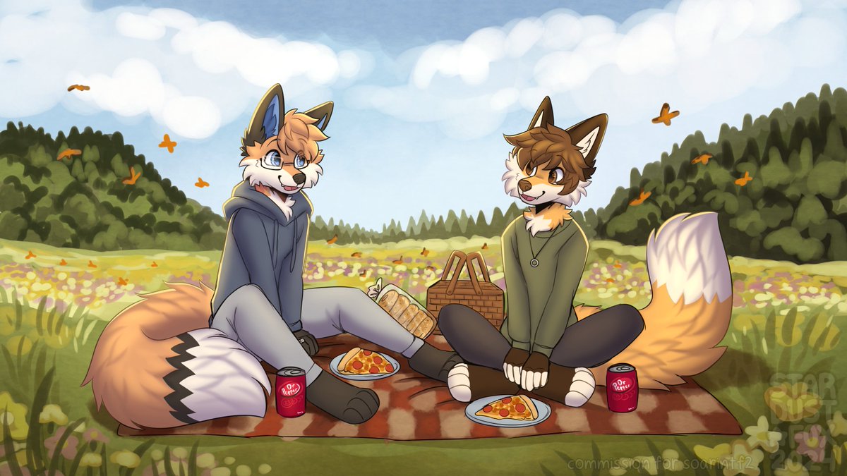 Two foxes enjoying a spring picnic! for Soarin ft my sona Jack