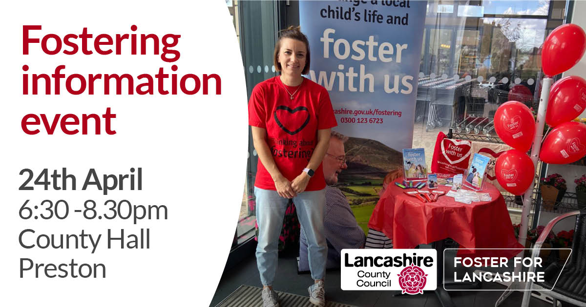 Find out more about the benefits of fostering for Lancashire and how you can make a difference at tomorrow night's information evening. ℹ️ Book your place now and check our latest community events at: lancashire.gov.uk/fostering/info…. #FosterForLancashire
