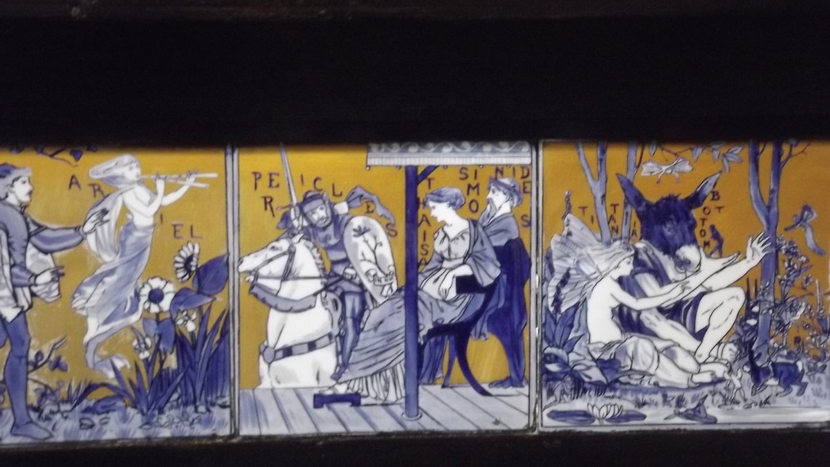 #shakespearesbirthday #TilesonTuesday scenes from Shakespeare tiles by Copeland. Part of a fireplace at Langtry Manor Hotel, Bournemouth. Originally built as The Red House for Emily Langton Langton in 1877. #Bournemouth