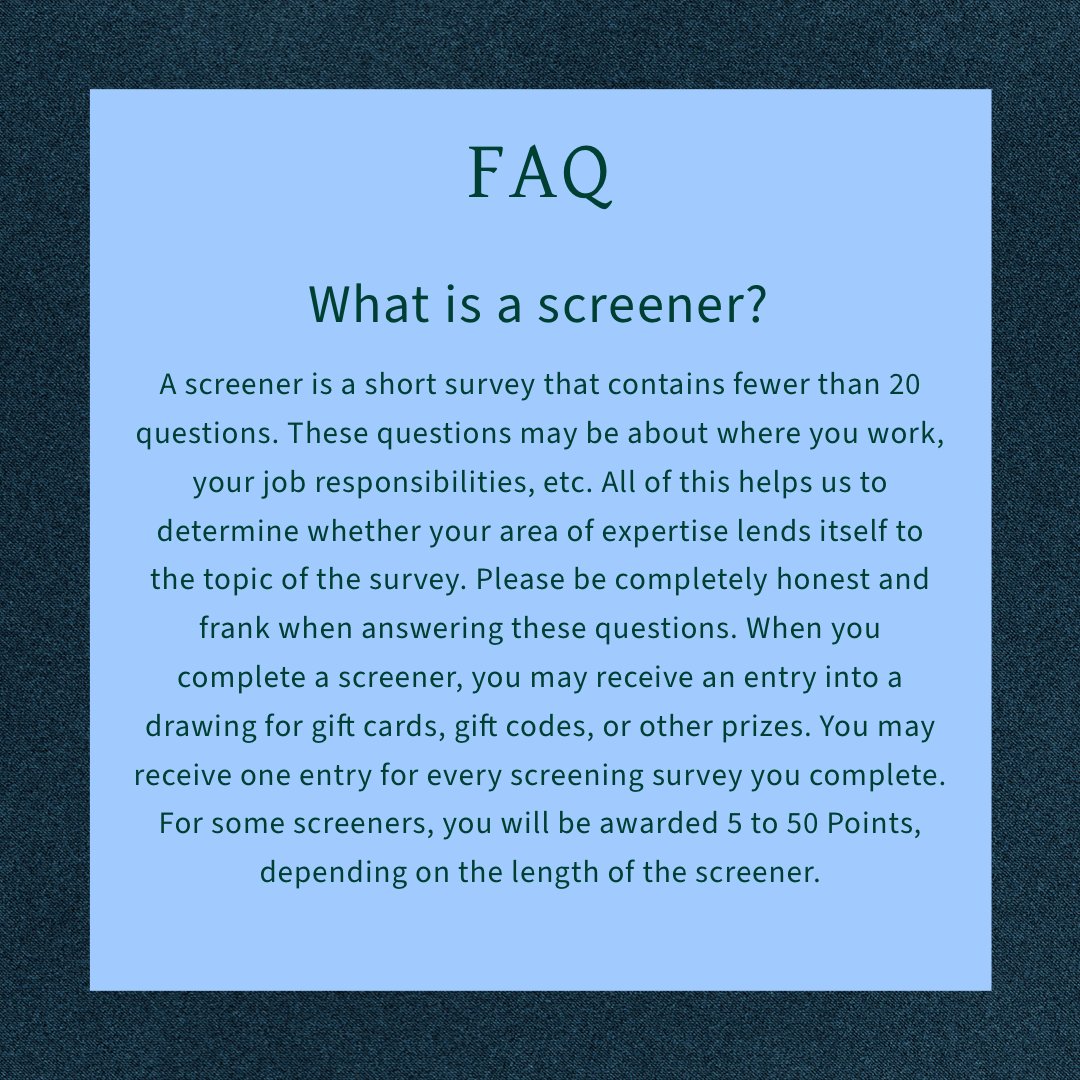 FAQ: What is a screener?  Visit acop.com to sign up and earn $ taking surveys! #acop #americanconsumeropinion #surveysformoney #faq #information #screeners #surveys