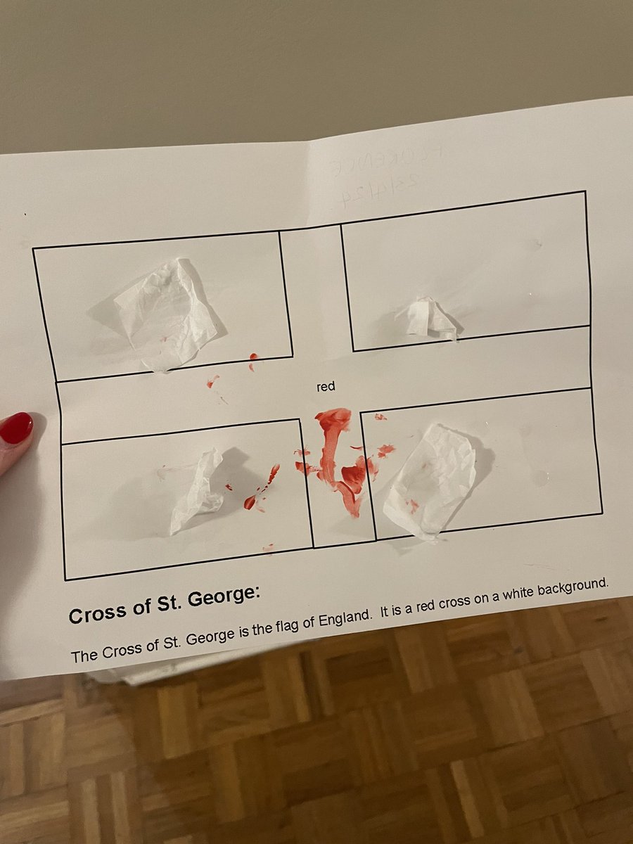 Artistically there’s room for improvement, but delighted that my 9 month old daughter is already learning the values and import of our flag #StGeorgeDay