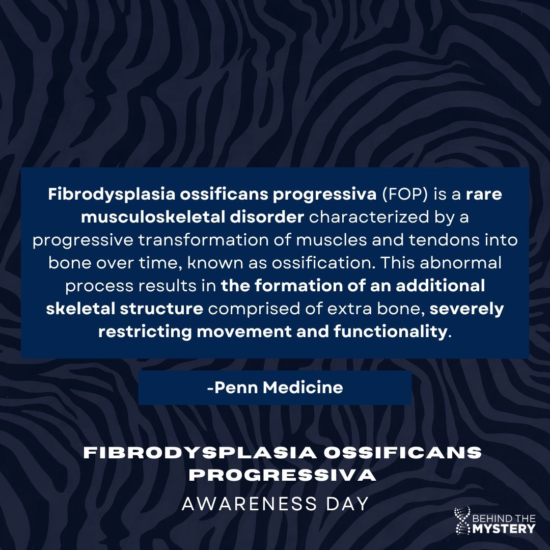 #FibrodysplasiaOssificansProgressiva (FOP) is an ultra-rare disorder affecting only one or two individuals per million. Let's raise awareness on #FOPAwarenessDay and advocate for greater understanding.

To learn more visit TheBalancingAct.com/Rare.

#BehindTheMystery #RareDisease