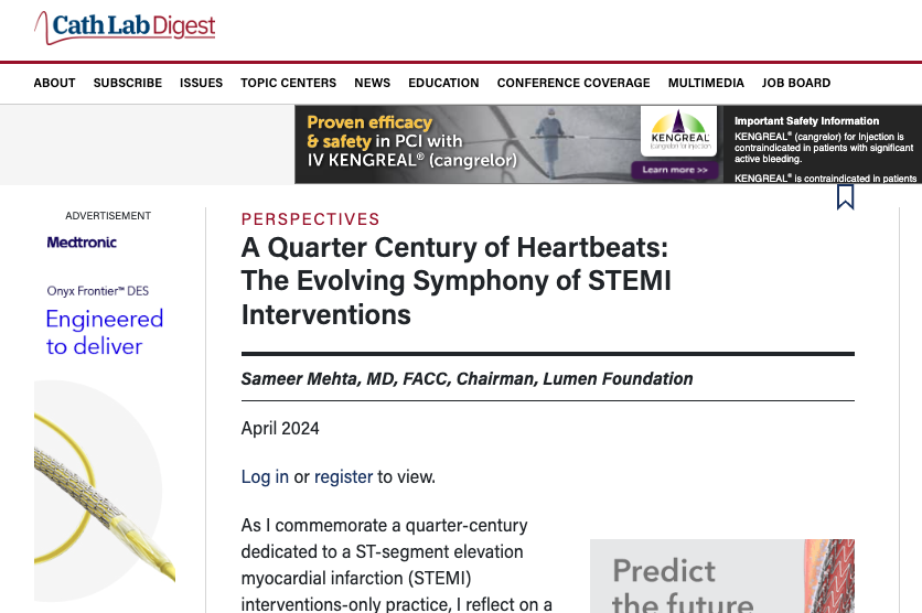 A Quarter Century of Heartbeats: The Evolving Symphony of STEMI Interventions Sameer Mehta, MD, FACC, Chairman, Lumen Foundation okt.to/SyXQR6 #cardiotwitter