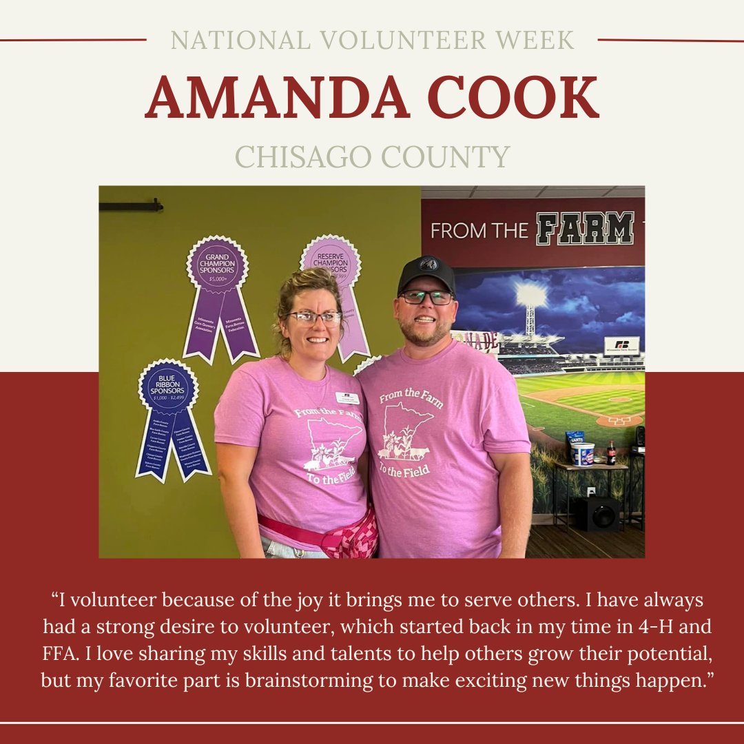 National Volunteer Week gives us the time to shed light on a handful of outstanding individuals dedicated to volunteering in their communities. Our third volunteer highlight is Amanda Cook from Chisago County. Thank you for being a volunteer!