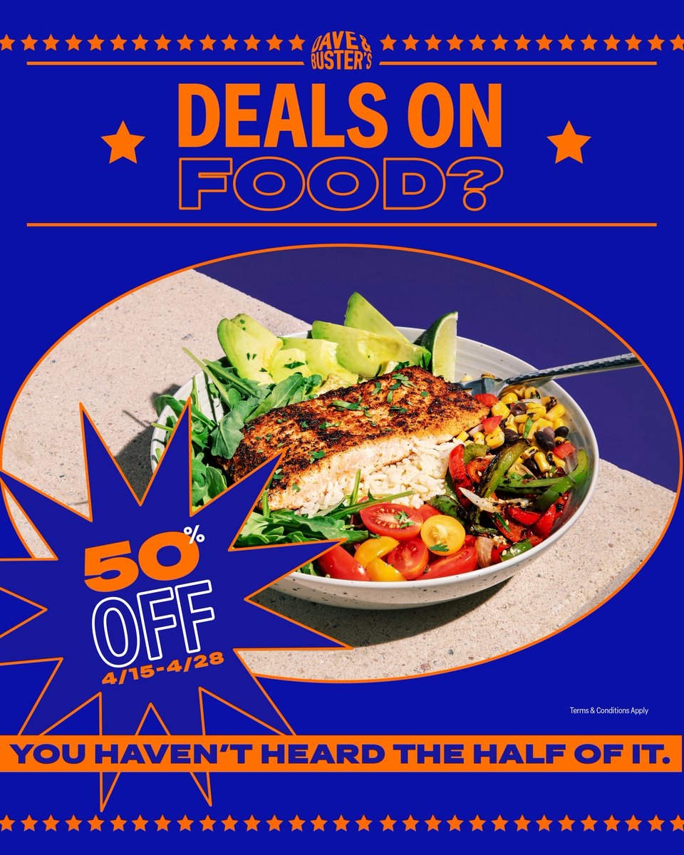 50% off all food? Delicious. Get yourself to your closest D&B location before April 28th. We’re giving out 50% off all food to our D&B Rewards members.