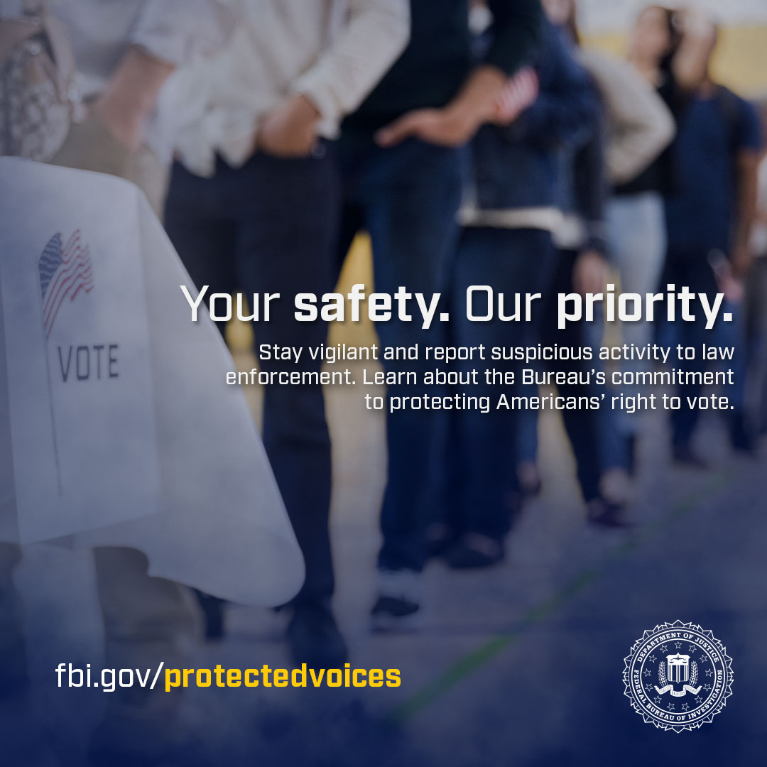 Preparations for a secure election start months before Election Day. Learn how the #FBI works closely with federal, state, and local partners to identify and stop any potential threats to free, fair elections at fbi.gov/protectedvoices.