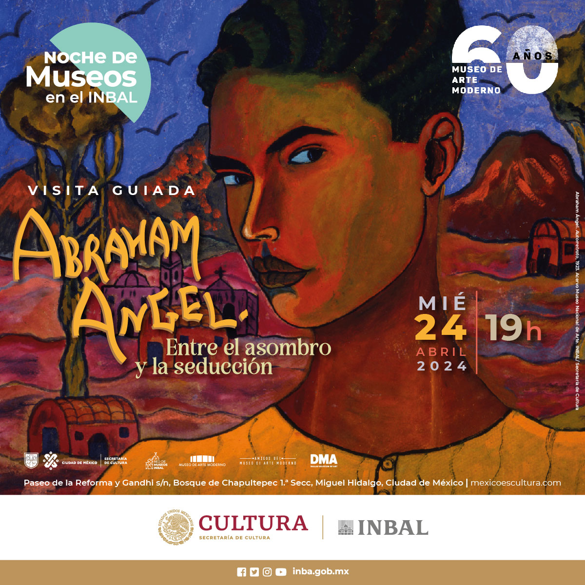 Te esperamos esta #NocheDeMuseos en una visita guiada por la exposición 'Abraham Ángel. Entre el asombro y la seducción'. Miércoles 24 de abril 19 h. Entrada libre. #redmuseosINBAL