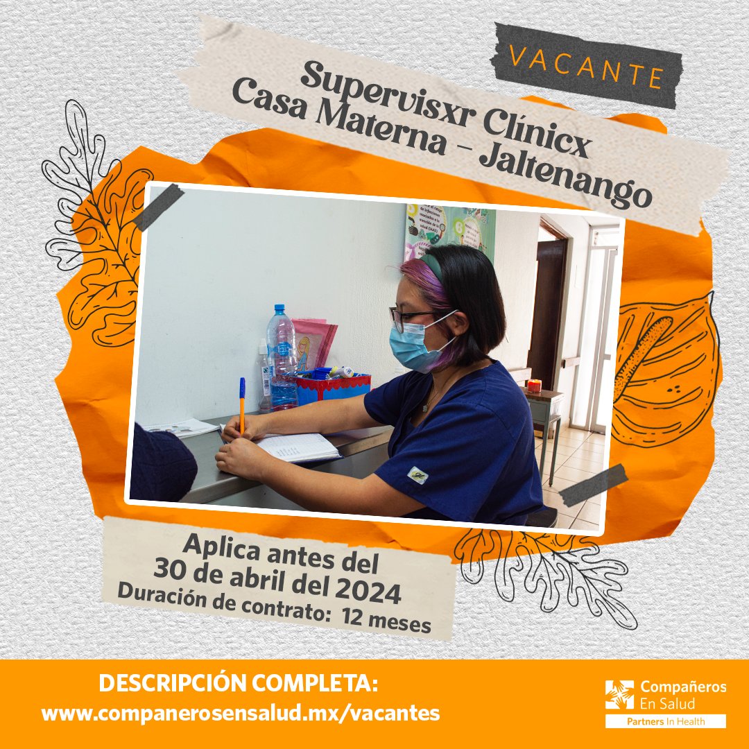 #VACANTE | Buscamos personal con perfil de PARTERÍA. Apóyanos en Casa Materna para dar supervisión a pasantes de partería y enfermería y obstetricia, y colabora con parteras tradicionales para dar atención digna y respetuosa. ow.ly/NCBm50R9KfZ