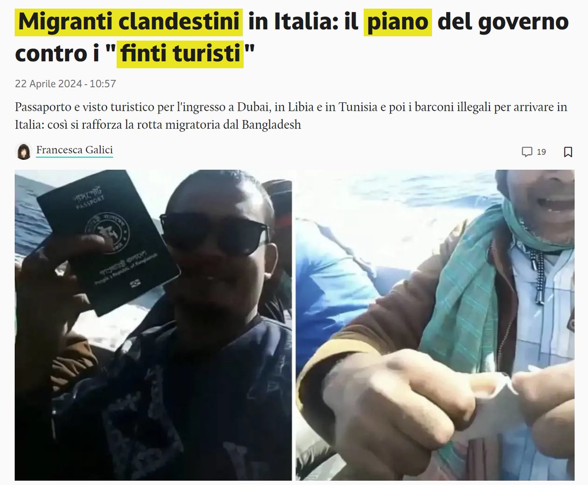 🇮🇹 22.04.24 - Italian Government announced plans to crack down on so-called 'fake tourist', especially of Bangladeshi nationality who abuse 3rd country visas to enter Libya & Tunisia for illegal boat crossings to Italy. #migrantcrisis #DontTakeToTheSea #seenotrettung #Frontex