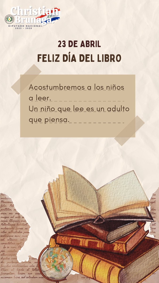 Hoy que celebramos el día del libro recordemos que no hay arma más poderosa que un libro en las manos de un niño. Un adulto instruido es el mejor futuro que podemos darle a nuestro país 🇵🇾